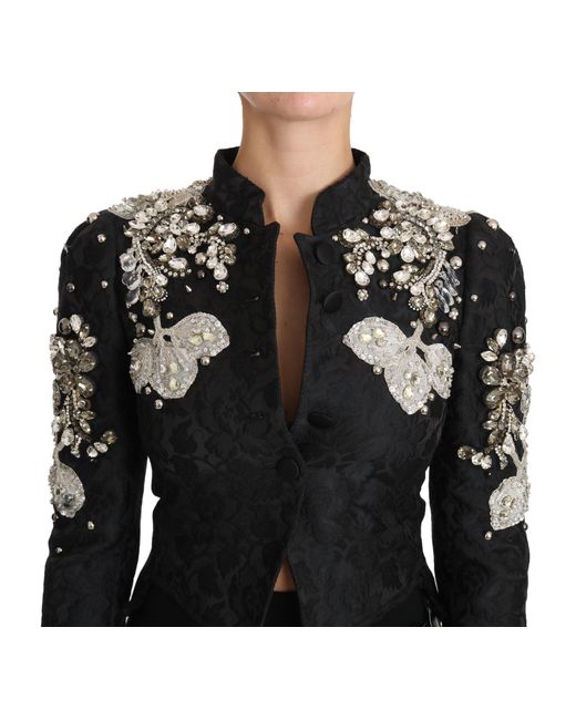Dolce & Gabbana Black Jacquard Crystal Floral Jacket