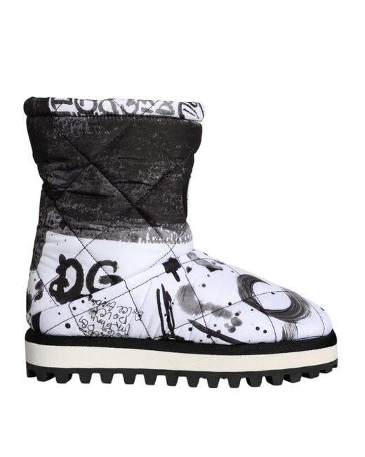 Dolce & Gabbana Black Padded Logo Print Mid Calf Boots Shoes