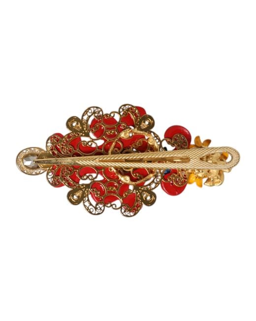 Dolce & Gabbana White Spring Carretto Brass Crystal Hair Clip