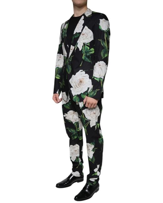 Dolce & Gabbana Black Rose Cotton Formal 2 Piece Suit for men