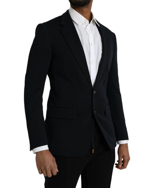 Dolce & Gabbana Black Wool Notch Single Breasted Coat Blazer for men