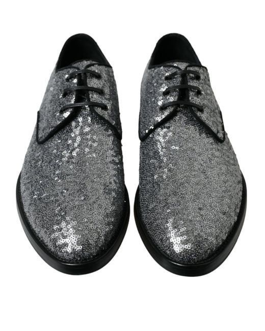 Dolce & Gabbana Black Sequined Lace Up Derby Dress Shoes for men