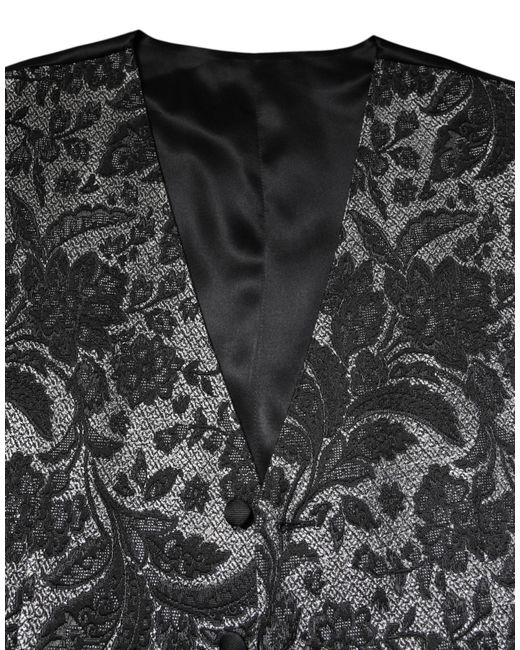 Dolce & Gabbana Gray Brocade Formal Waistcoat Vest for men