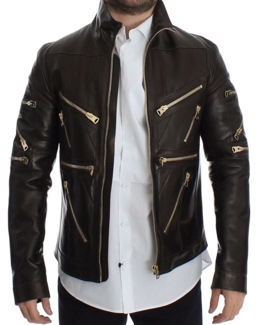 Dolce & Gabbana Black Lambskin Leather Zipper Jacket for men