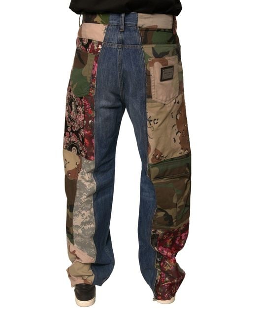 Dolce & Gabbana Black Patchwork Cotton Straight Denim Jeans for men
