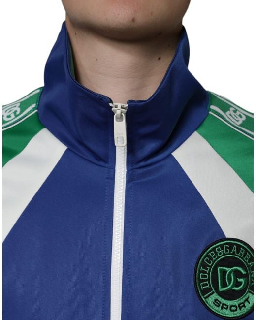 Dolce & Gabbana Blue Polyester Full Zip Bomber Jacket for men