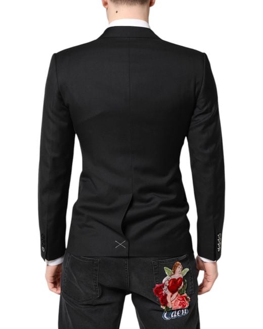 Dolce & Gabbana Black Martini Double Breasted Coat Blazer for men