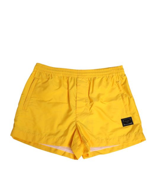 Dolce & Gabbana Yellow Nylon Logo Plaque Boxer Shorts Swimwear for men