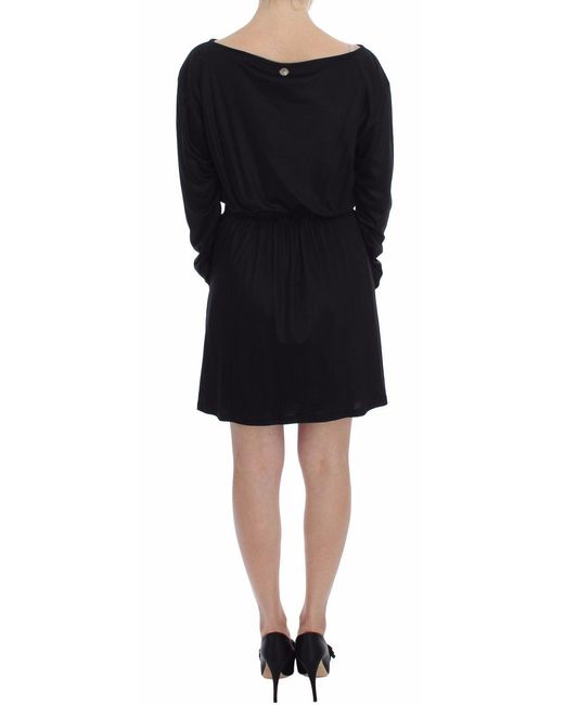 Versace Jeans Black Modal Silk Shift Knee Dress