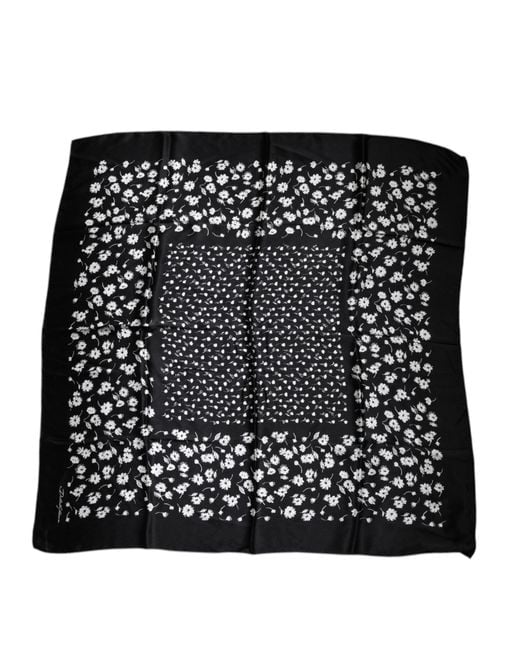 Dolce & Gabbana Black Floral Silk Square Wrap Shawl Scarf
