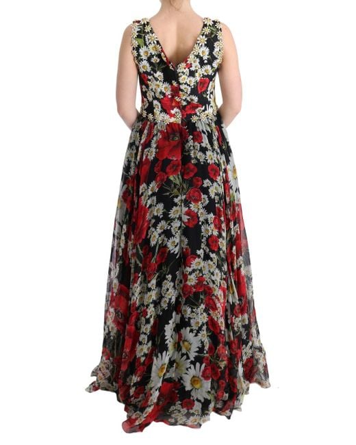 Dolce & Gabbana Multicolor Silk Floral Crystal Long Maxi Dress