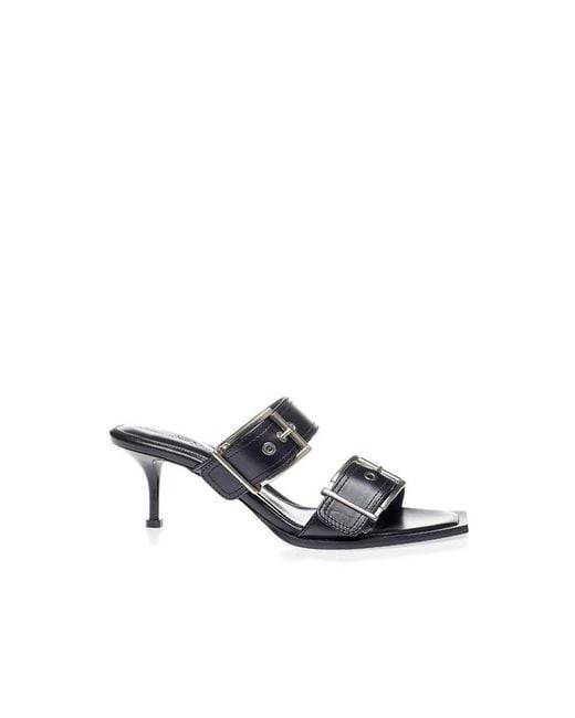 McQueen Black Leather Stiletto Heel Sandals
