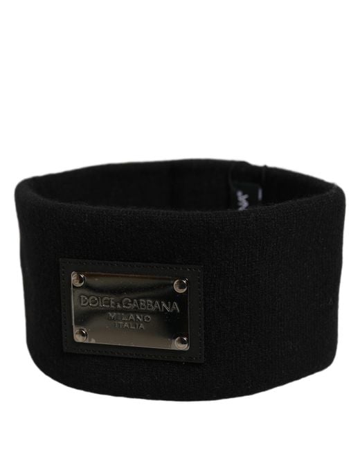 Dolce & Gabbana Black Cashmere Logo Plaque Head Band Hat for men