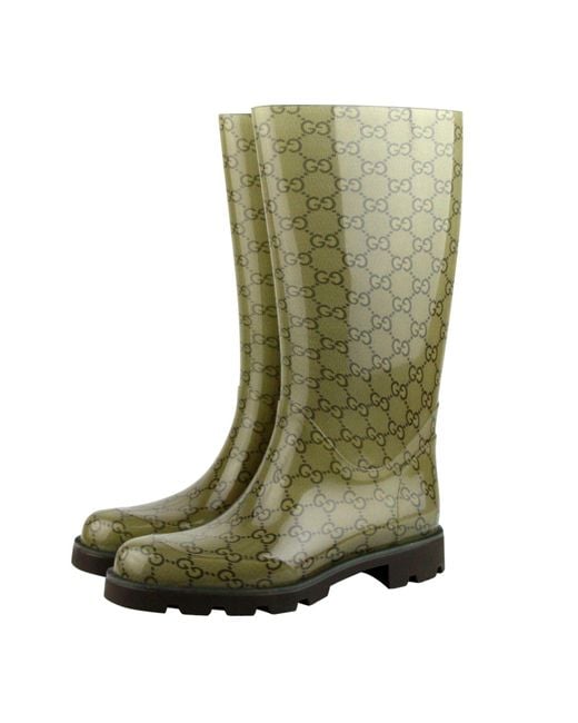 Gucci Green Ssima Pattern Rubber Rain Boots