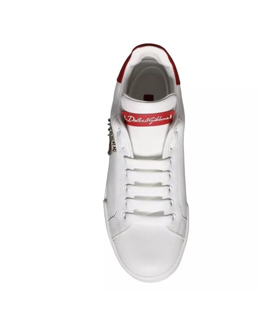 Dolce & Gabbana Metallic Patch Calfskin Nappa Portofino Sneakers Shoes And Calf Leather