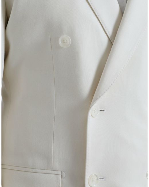 Dolce & Gabbana White Wool Martini Double Breasted Blazer for men