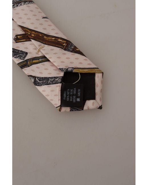 Dolce & Gabbana Natural Pen Dots Print Silk Adjustable Neck Accessory Tie for men