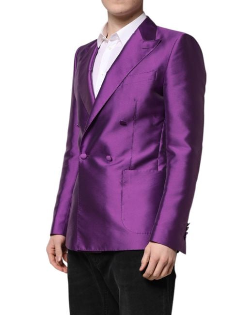 Dolce & Gabbana Purple Double Breasted Silk Blazer for men