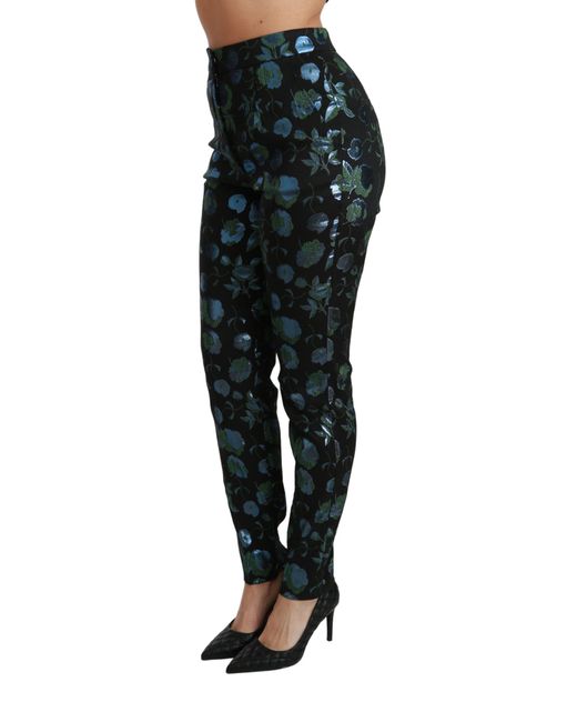 Dolce & Gabbana Black Floral Metallic Slim Pants