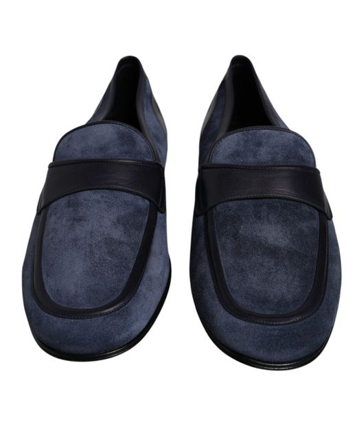 Dolce & Gabbana Blue Suede Leather Loafer Moccasin Shoes for men