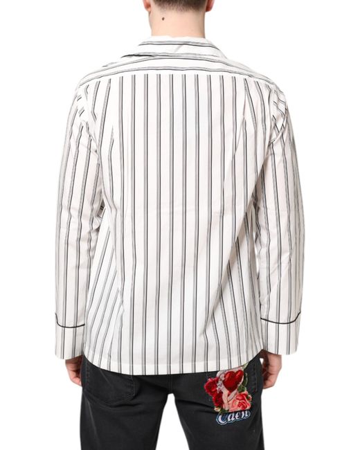 Dolce & Gabbana White Stripes Lounge Pajama Sleepwear Shirt for men