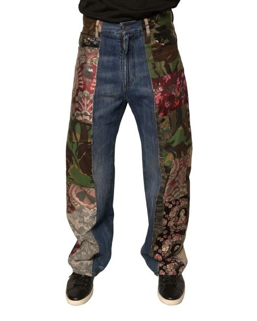 Dolce & Gabbana Black Patchwork Cotton Straight Denim Jeans for men