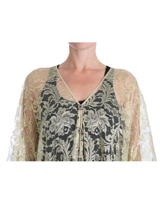 Dolce & Gabbana Natural Floral Lace Crystal Gown Cape Dress