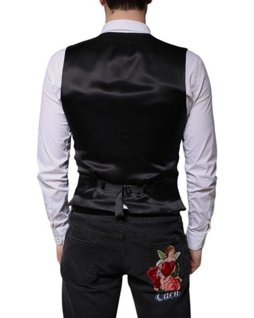 Dolce & Gabbana Black Wool Formal Dress Waistcoat Vest for men