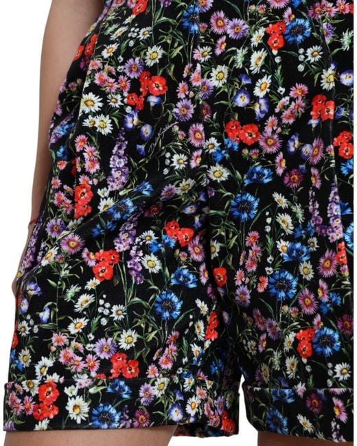 Dolce & Gabbana Black Floral High Waist Hot Pants Shorts