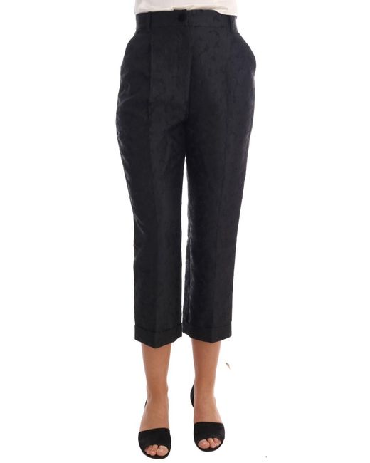 Dolce & Gabbana Black Floral Brocade Capri Pants