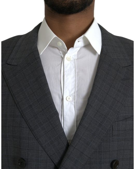 Dolce & Gabbana Gray Plaid Wool Martini Formal 2 Piece Suit Virgin Elastane for men