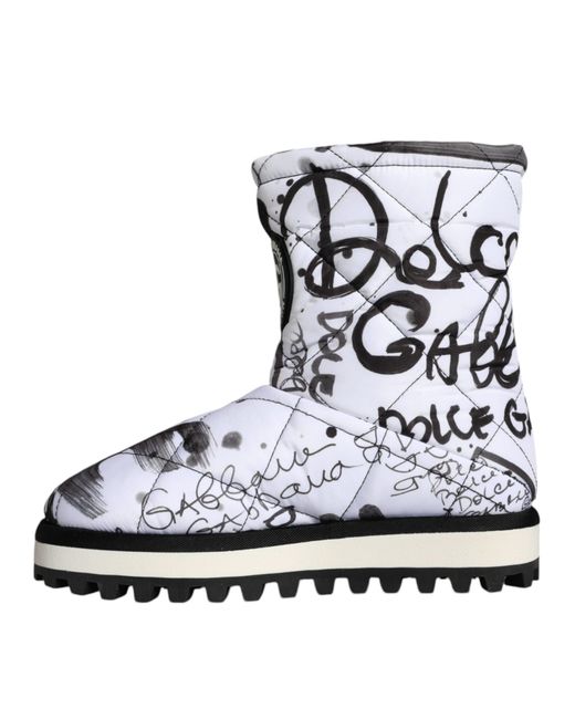Dolce & Gabbana Black Padded Logo Print Mid Calf Boots Shoes