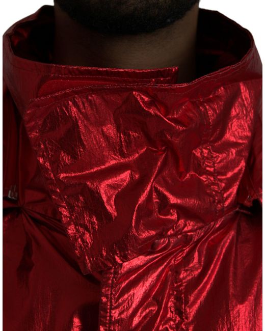 Dolce & Gabbana Red Nylon Hooded Pullover Anorak Jacket for men