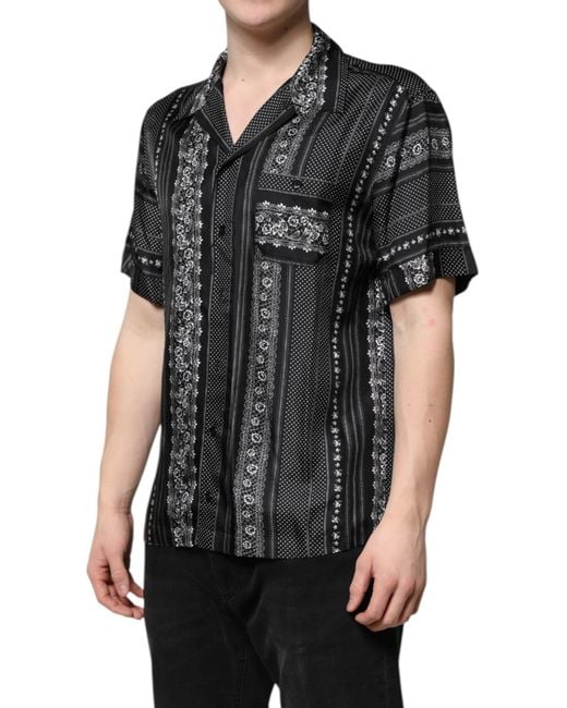 Dolce & Gabbana Black Silk Floral Print Short Sleeves Shirt for men