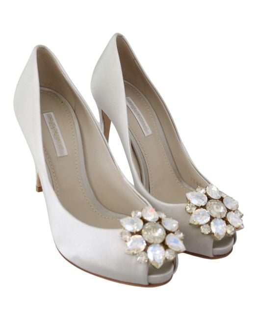 Dolce & Gabbana Black Crystals Peep Toe Heels Satin Pumps Shoes Viscose Silk