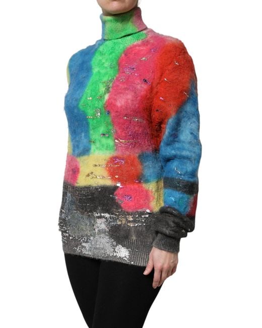 Dolce & Gabbana Gray Mohair Turtleneck Pullover Sweater