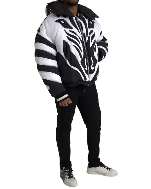 Dolce & Gabbana Black Polyester Hooded Long Windbreaker Jacket