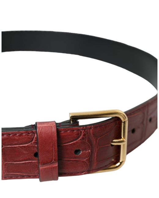 Dolce & Gabbana Red Alligator Leather Studded Metal Buckle Belt