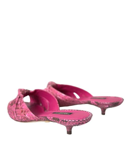 Dolce & Gabbana Red Exotic Leather Kitten Heels Slides Shoes Python