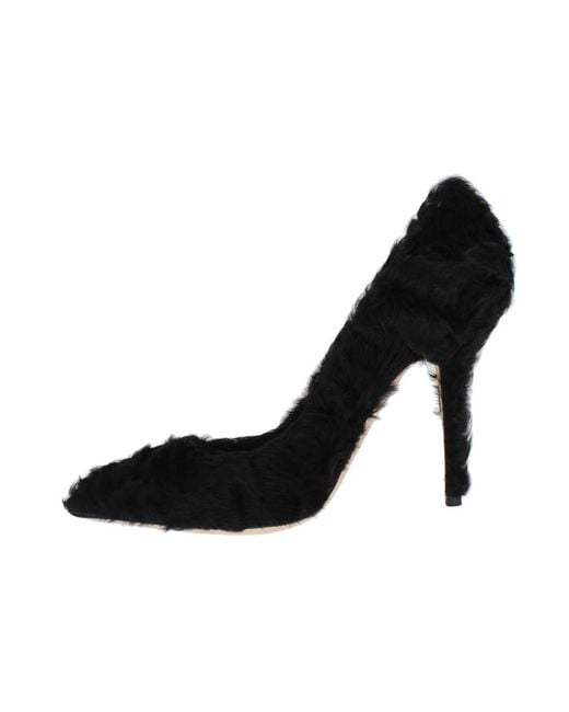 Dolce & Gabbana Black Xiangao Lamb Fur Leather Pumps