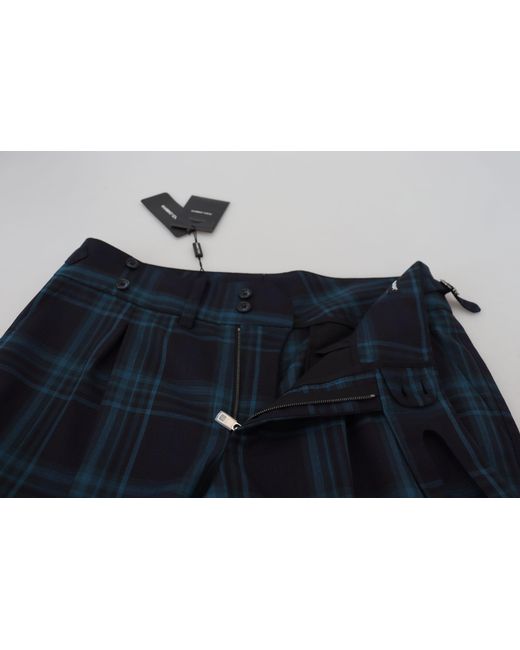 Dolce & Gabbana Blue Plaid Wool Trousers Pants for men