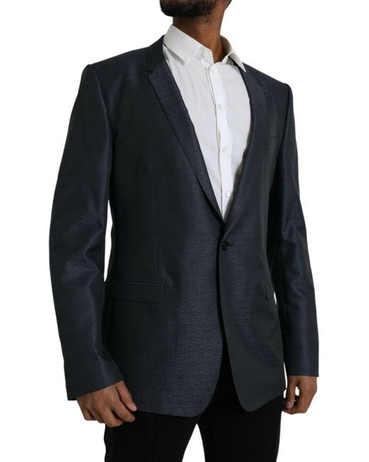 Dolce & Gabbana Blue Wool Single Breasted Coat Blazer for men
