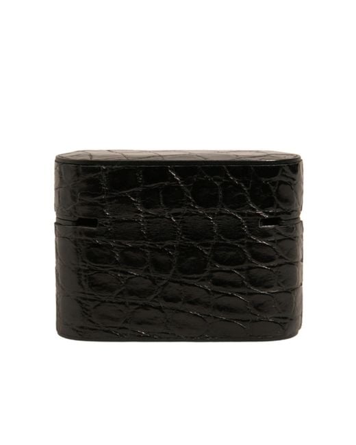 Dolce & Gabbana Black Leather Metal Logo Plaque Holder Airpods Case for men