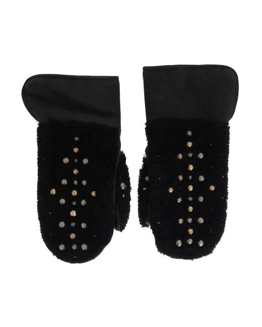 Dolce & Gabbana Black Shearling Studded Gloves for men