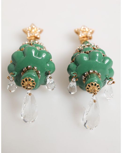 Dolce & Gabbana Green Enchanting Crystal Christmas Tree Clip-On Earrings
