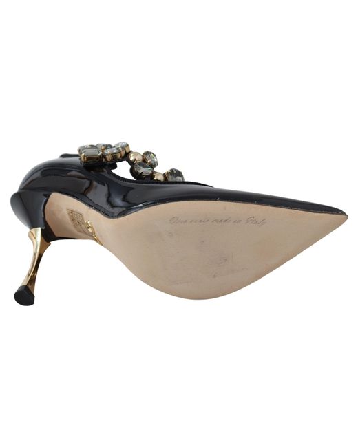 Dolce & Gabbana Black Leather Crystal Shoes Mary Jane Pumps
