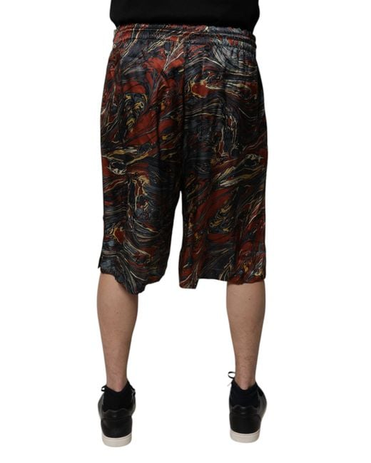 Dolce & Gabbana Black Marbled Print Drawstring Shorts for men