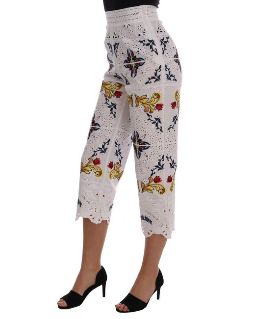 Dolce & Gabbana Black Mulicolor Majolica Cutout Capri Pants