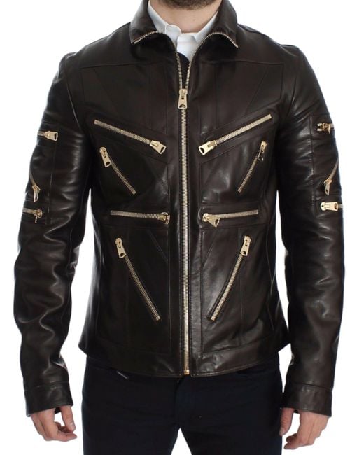 Dolce & Gabbana Black Lambskin Leather Zipper Jacket for men