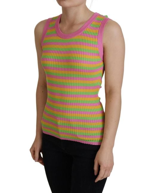 Dolce & Gabbana Green Silk Vest Pullover Tank Top